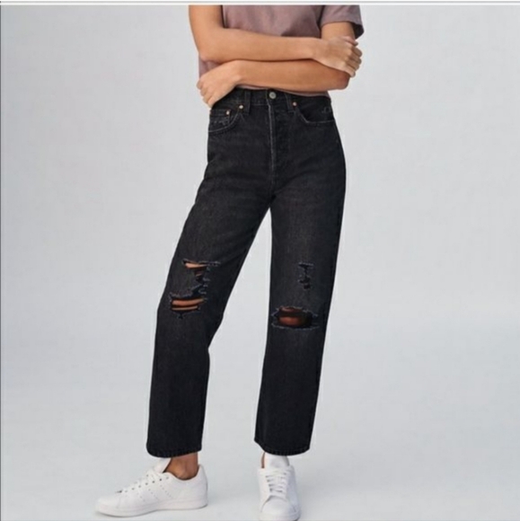 Aritzia Denim - Aritzia Denim Forum Joni High Rise Loose Straight Leg Jeans Black Button Fly 25